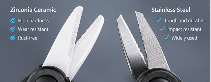 Comparison of zirconia ceramic and stainless steel blades for fishing scissors